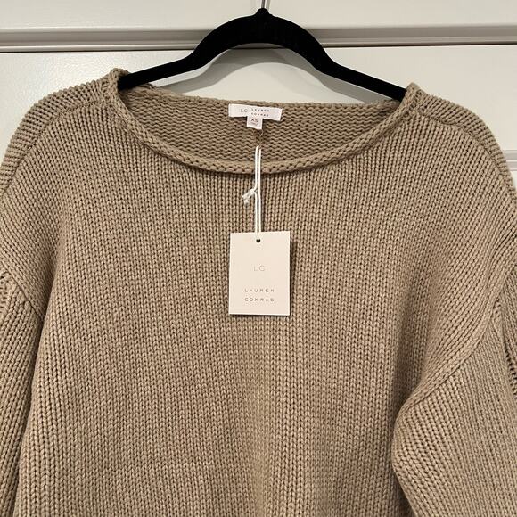 NWT Lauren Conrad Women's Chunky Knit Long Sleeve Tan‎ Sweater Size XS - Picture 3 of 9